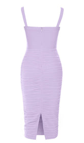 MESH RUCHED MIDI DRESS IN PURPLE